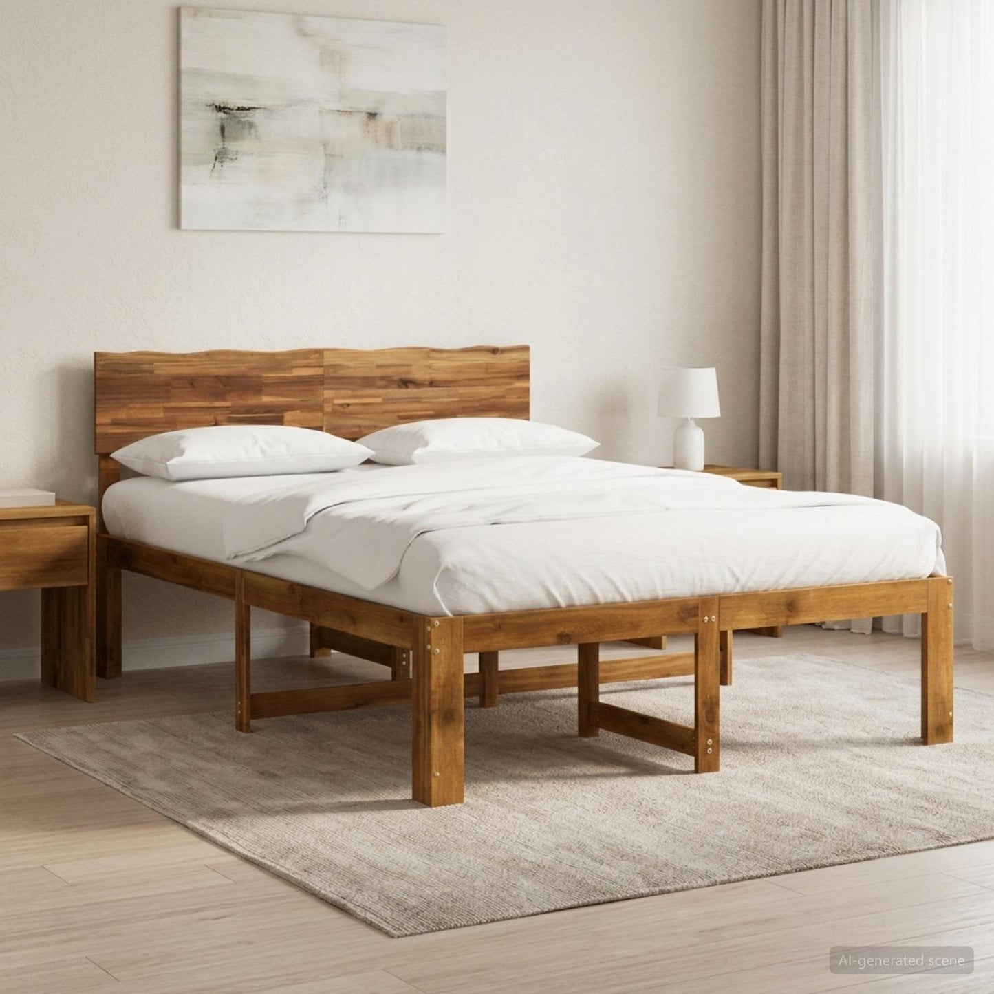 vidaXL Double Bed Frame with Headboard ROSTOCK Natural 140 x 190 cm