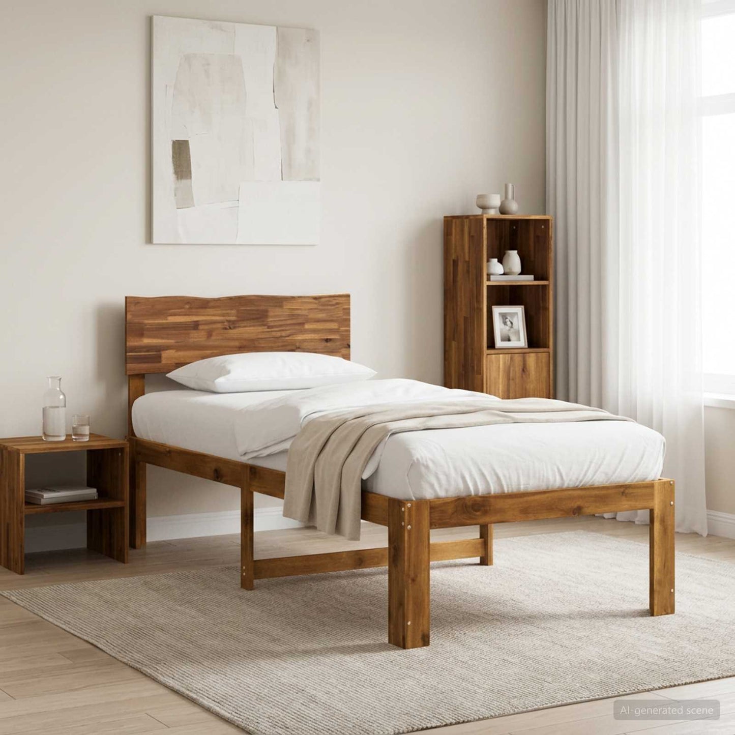 vidaXL Single Bed Frame with Headboard ROSTOCK Natural 90 x 200 cm