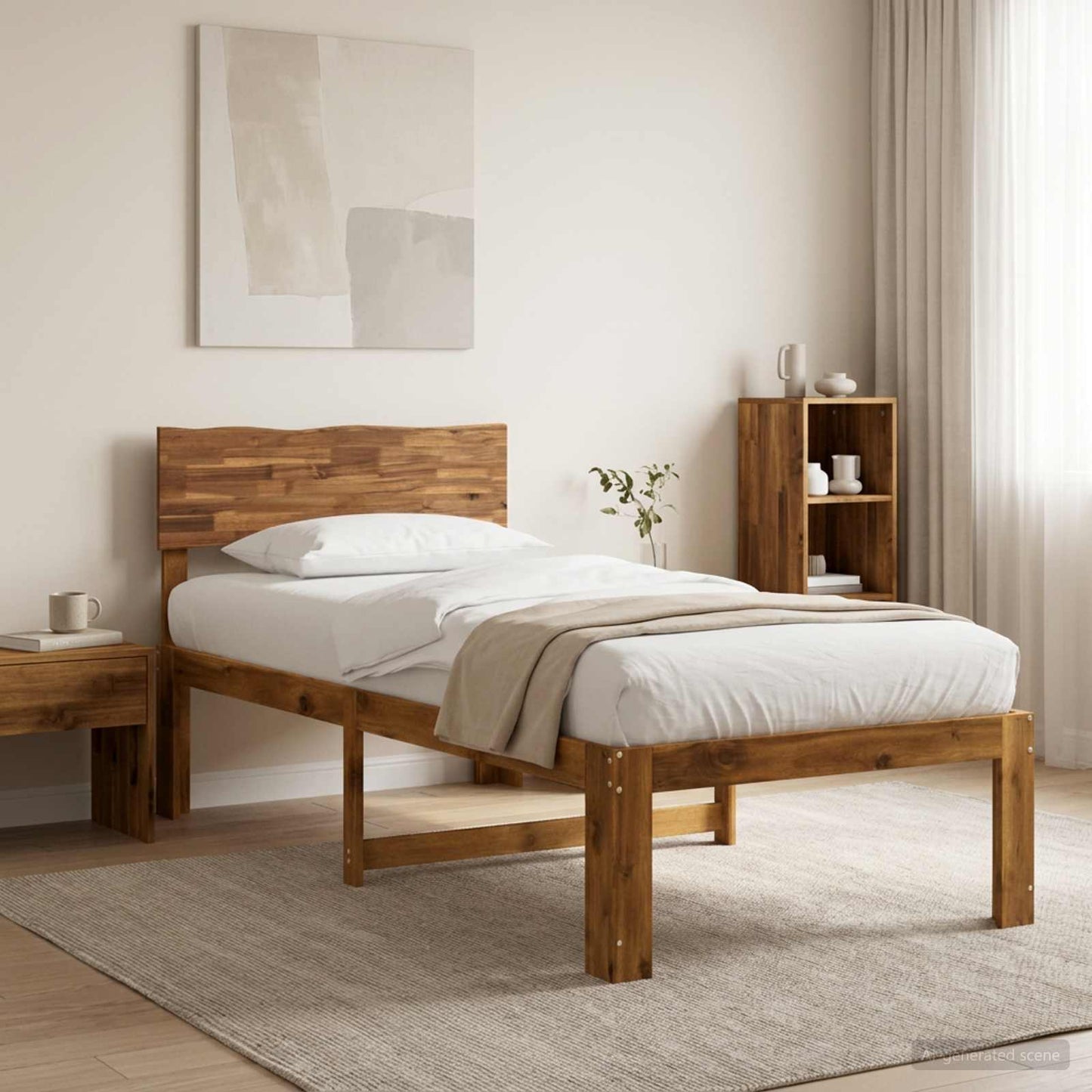 vidaXL Single Bed Frame with Headboard ROSTOCK Natural 100 x 200 cm