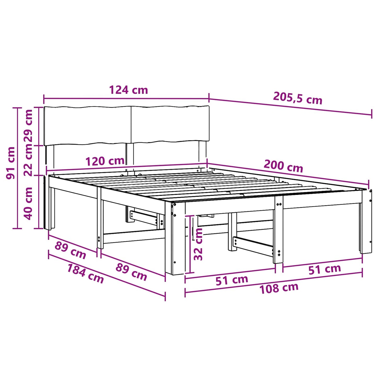 vidaXL Double Bed Frame with Headboard ROSTOCK White 120 x 200 cm