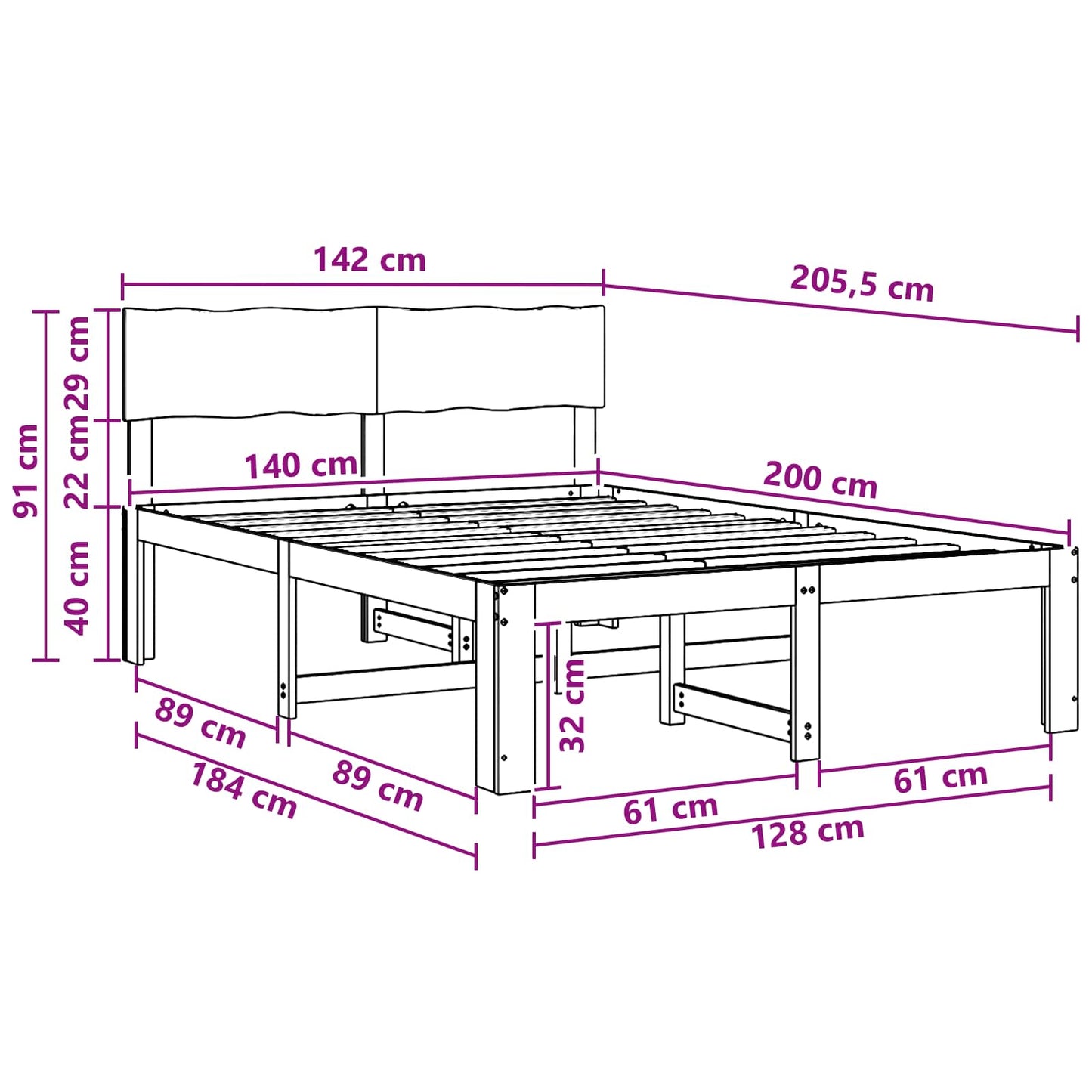vidaXL Double Bed Frame with Headboard ROSTOCK Dark Brown 140 x 200 cm
