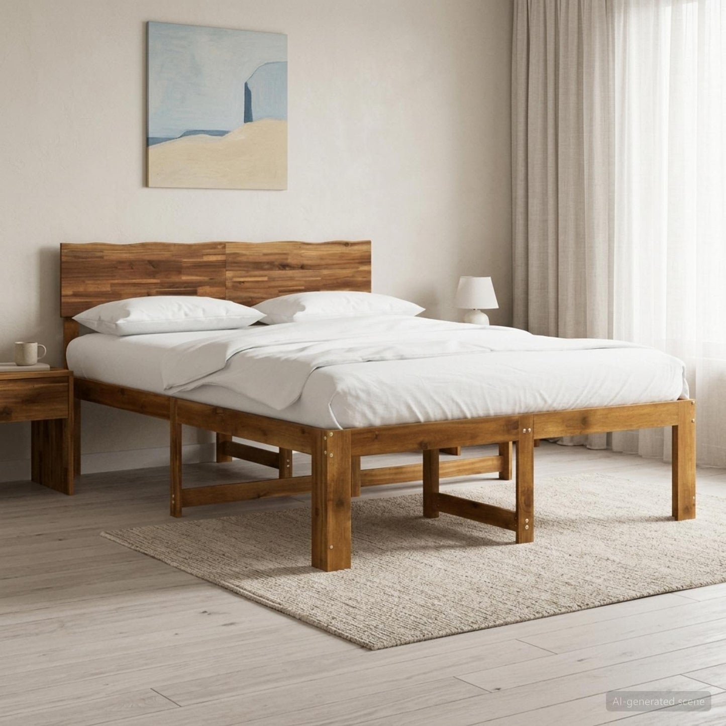 vidaXL Double Bed Frame with Headboard ROSTOCK Natural 140 x 200 cm