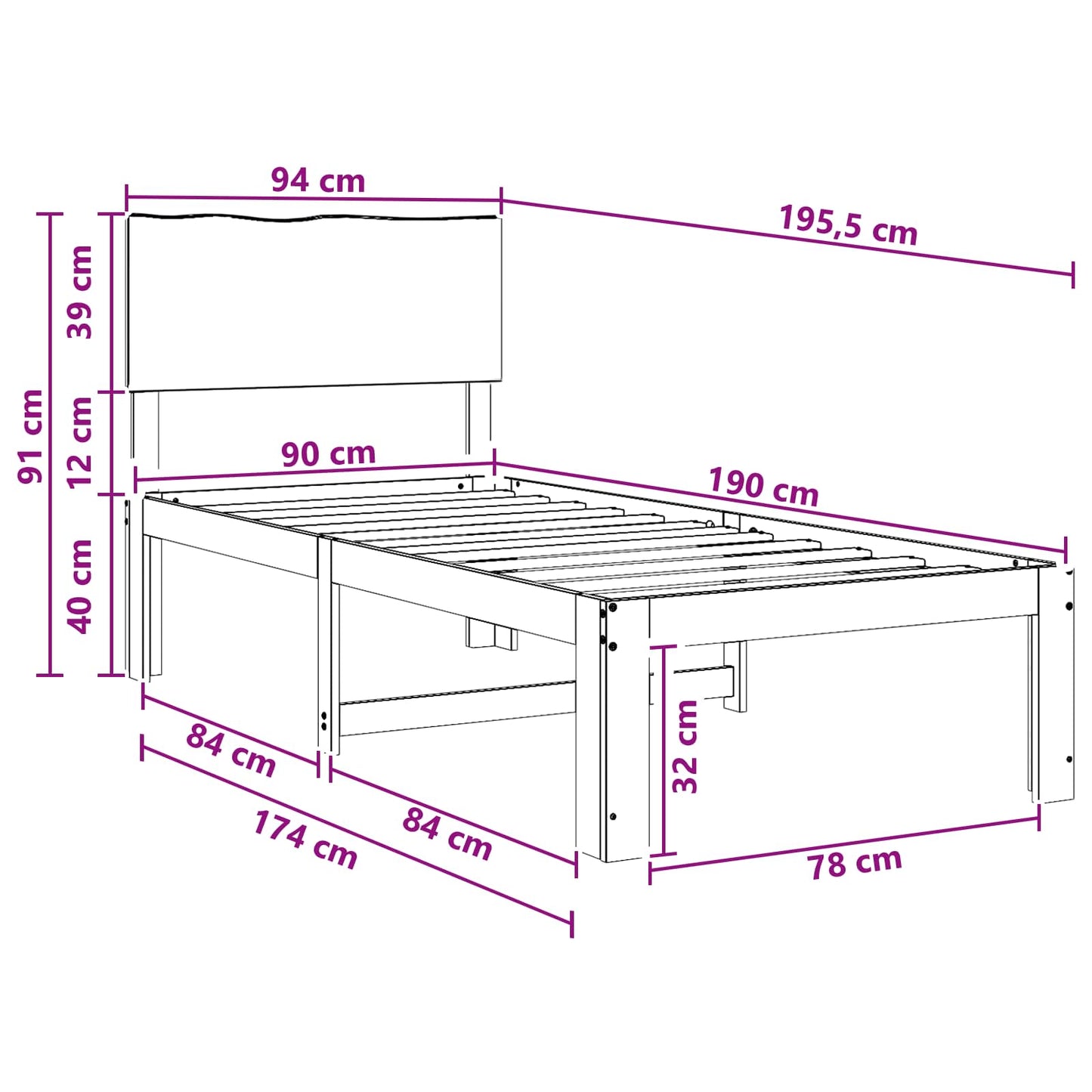 vidaXL Single Bed Frame with Headboard ROSTOCK Dark Brown 90 x 190 cm