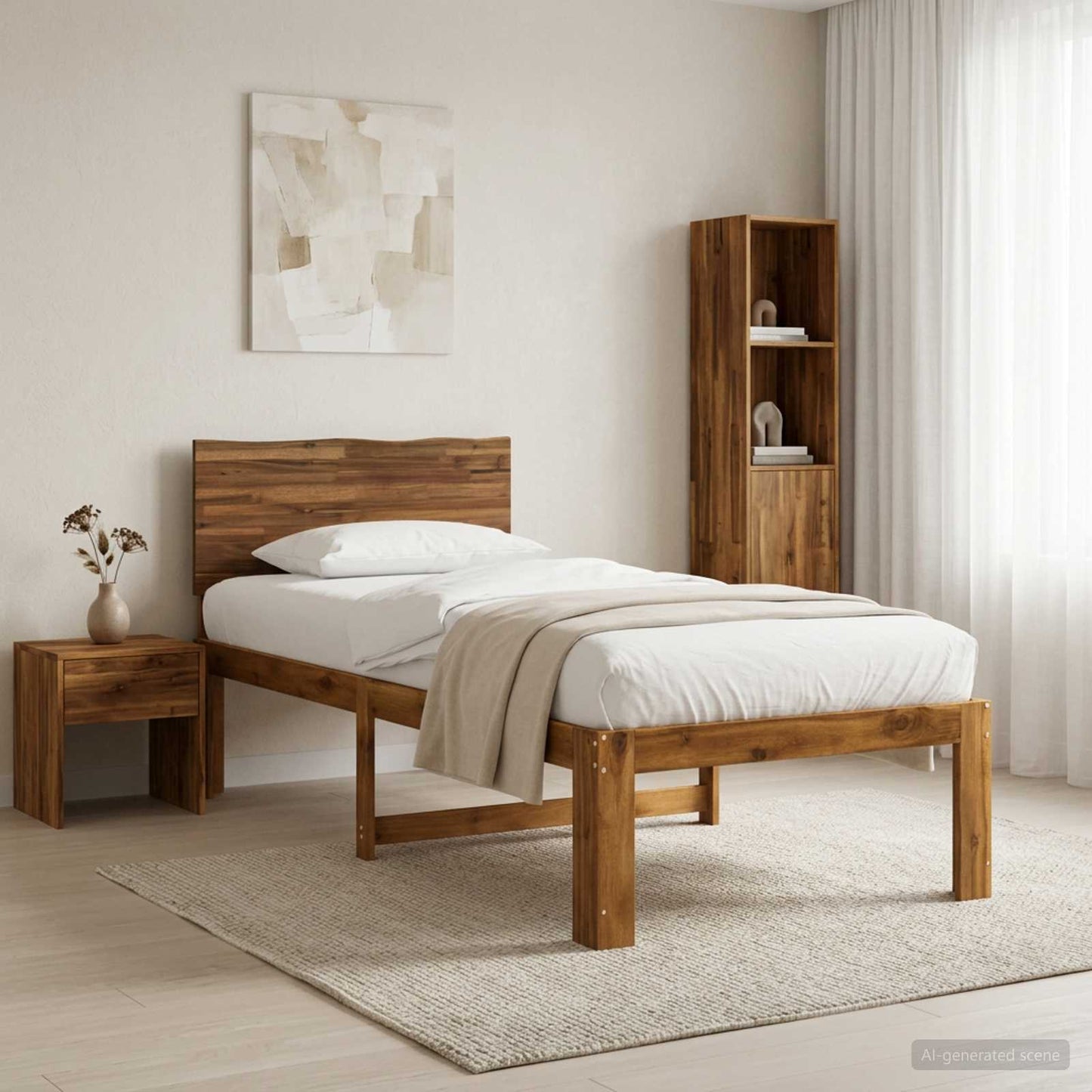 vidaXL Single Bed Frame with Headboard ROSTOCK Natural 90 x 190 cm