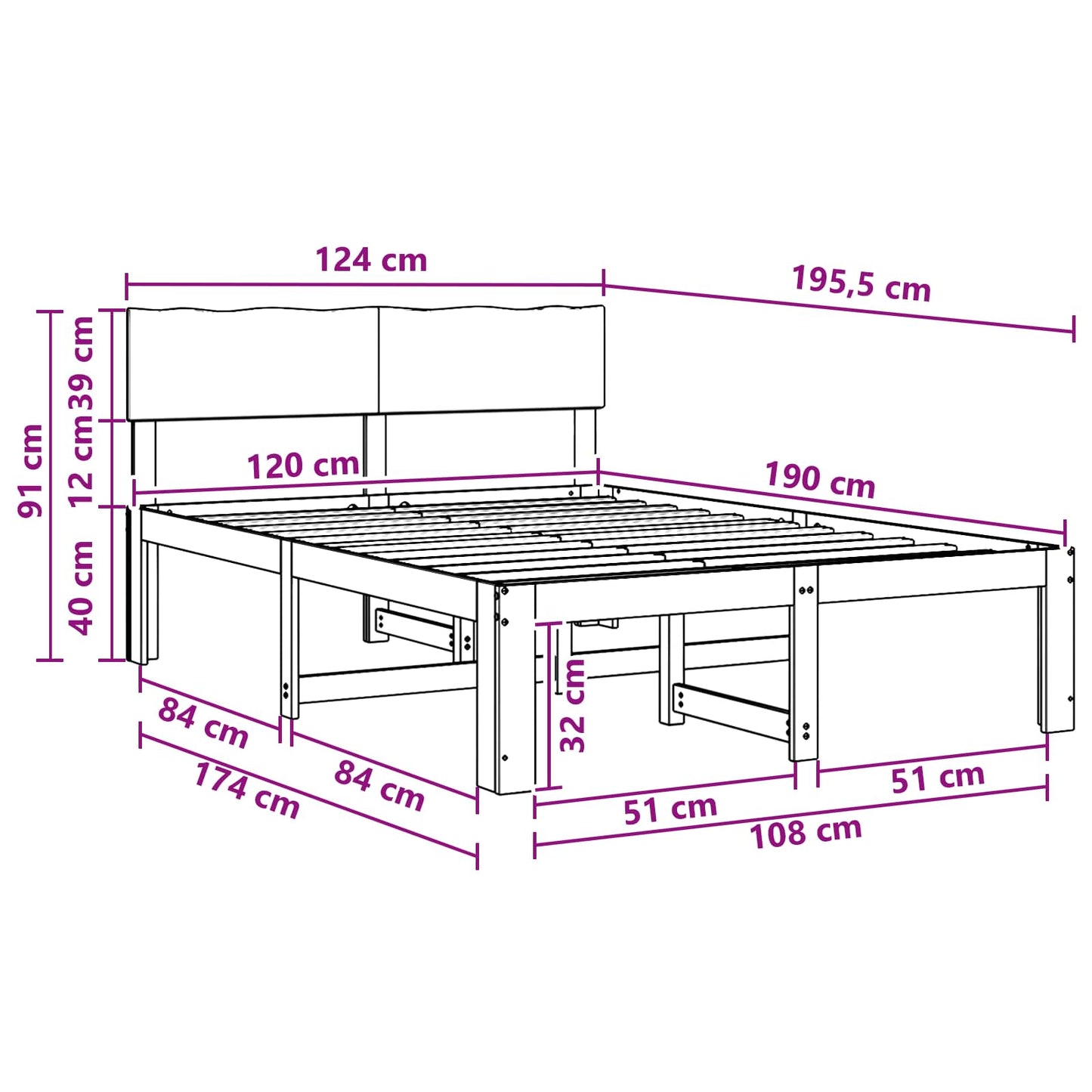 vidaXL Double Bed Frame with Headboard ROSTOCK White 120 x 190 cm