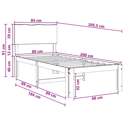 vidaXL Single Bed Frame with Headboard ROSTOCK Natural 80 x 200 cm