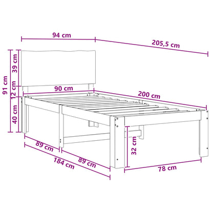 vidaXL Single Bed Frame with Headboard ROSTOCK Dark Brown 90 x 200 cm