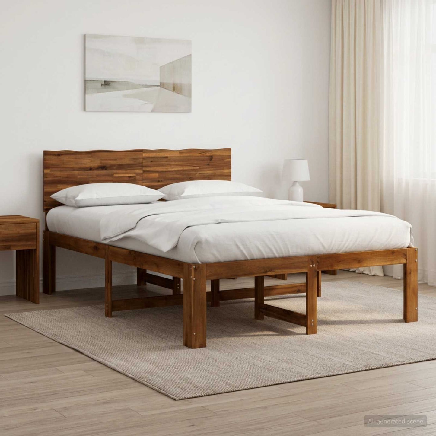 vidaXL Double Bed Frame with Headboard ROSTOCK Natural 120 x 200 cm
