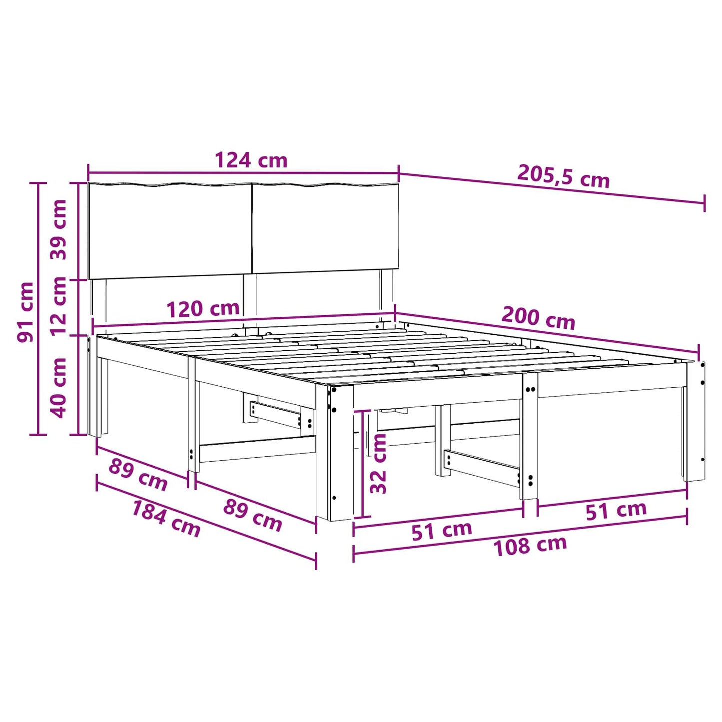 vidaXL Double Bed Frame with Headboard ROSTOCK White 120 x 200 cm