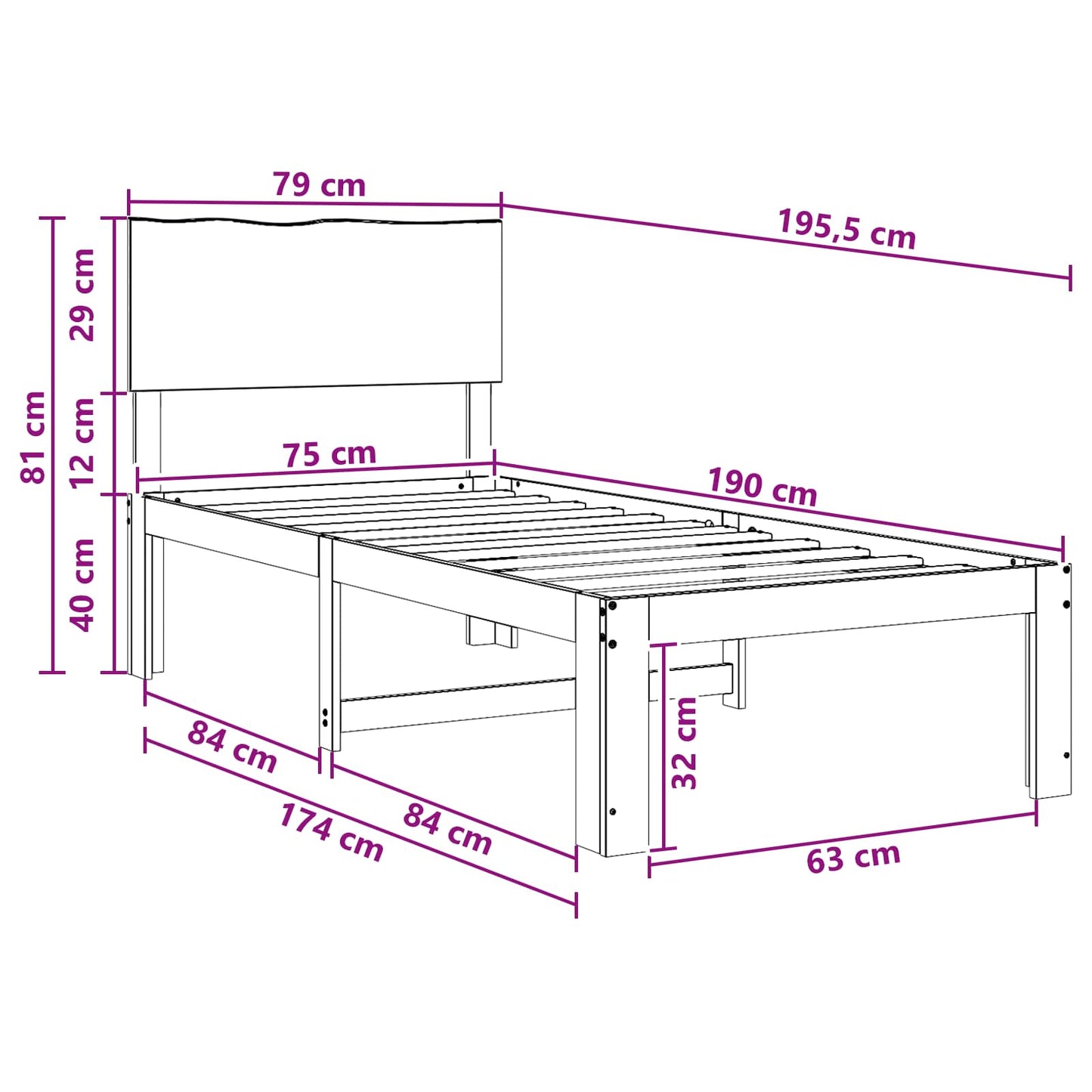 vidaXL Single Bed Frame with Headboard ROSTOCK White 75 x 190 cm