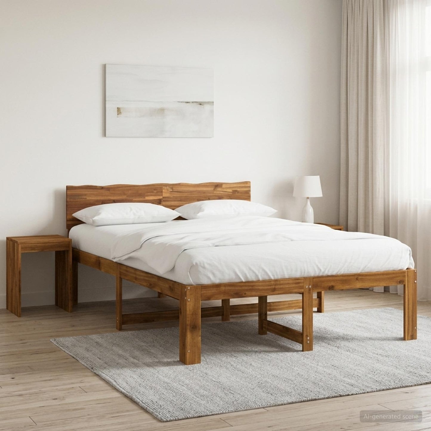 vidaXL Double Bed Frame with Headboard ROSTOCK Natural 120 x 190 cm