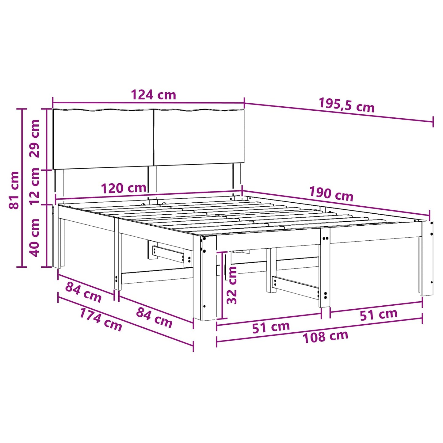 vidaXL Double Bed Frame with Headboard ROSTOCK White 120 x 190 cm