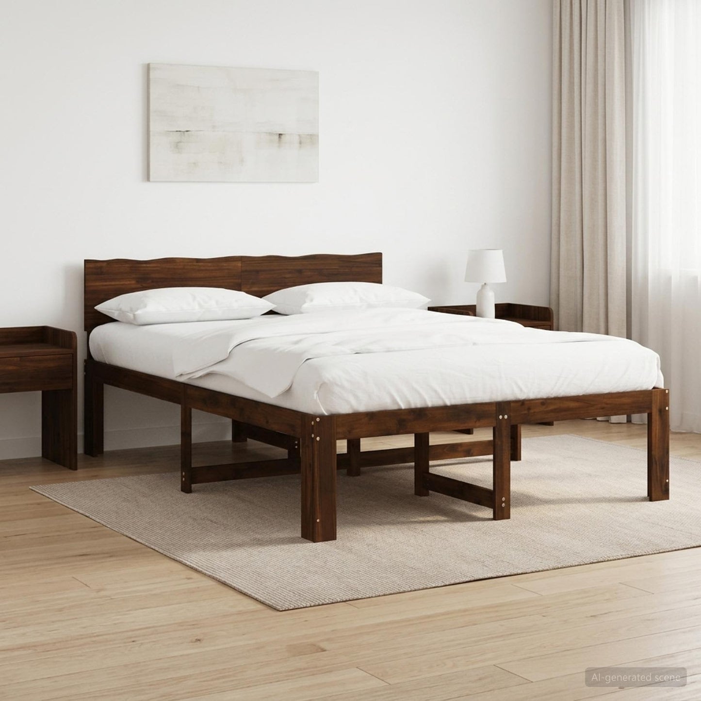 vidaXL Double Bed Frame with Headboard ROSTOCK Dark Brown 135 x 190 cm