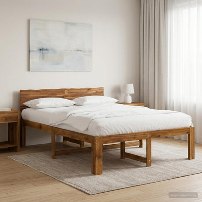 vidaXL Double Bed Frame with Headboard ROSTOCK Natural 135 x 190 cm