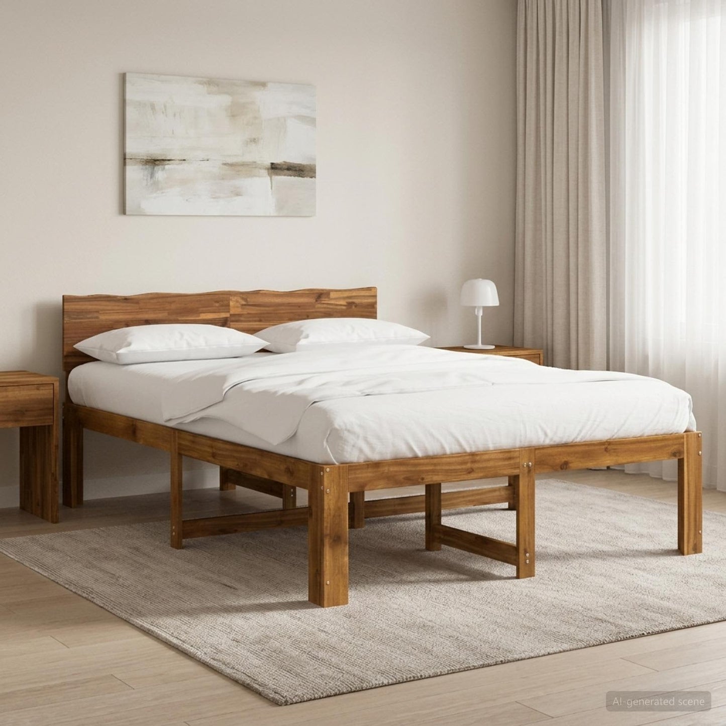vidaXL Double Bed Frame with Headboard ROSTOCK Natural 140 x 190 cm