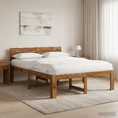 vidaXL Double Bed Frame with Headboard ROSTOCK Natural 140 x 190 cm