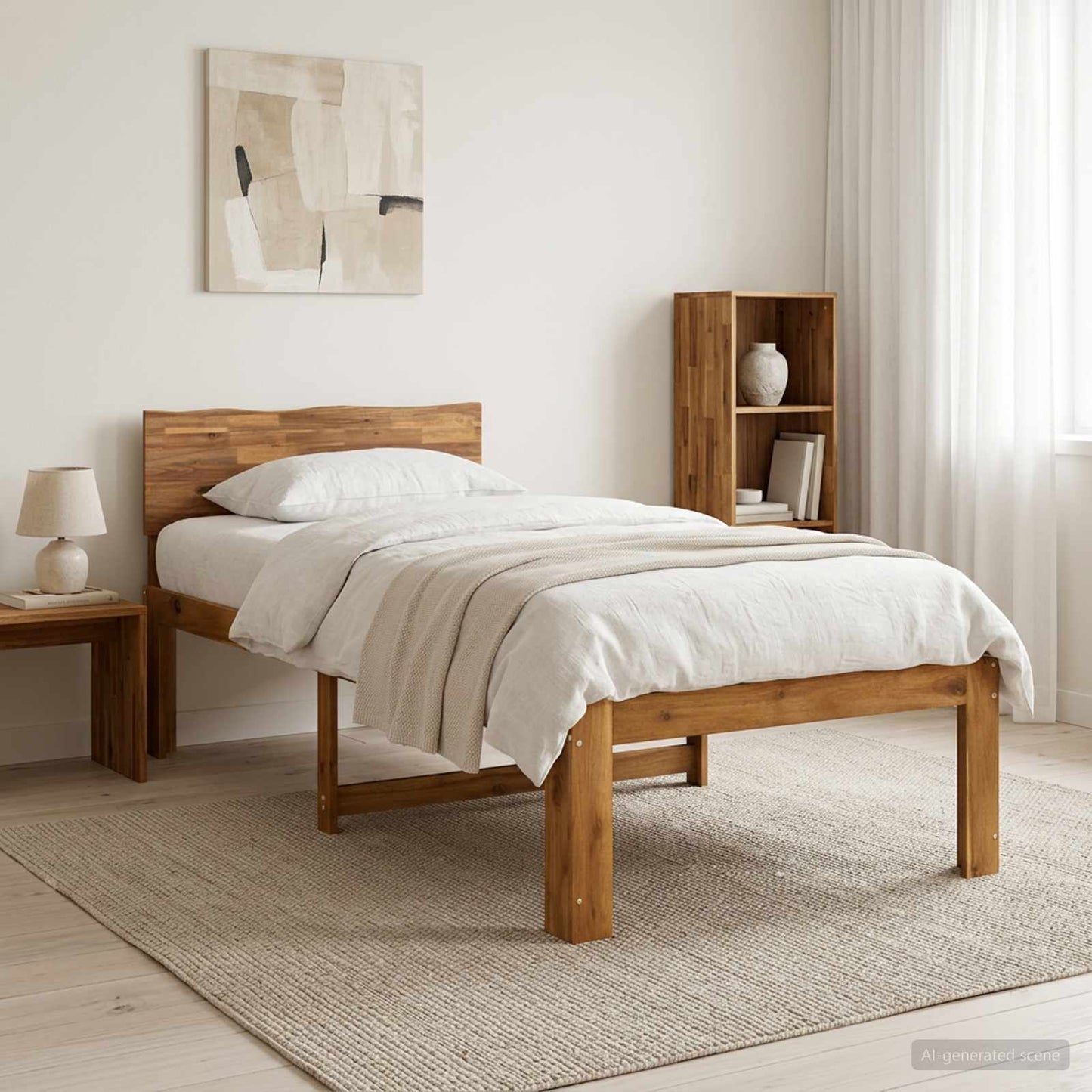 vidaXL Single Bed Frame with Headboard ROSTOCK Natural 90 x 200 cm
