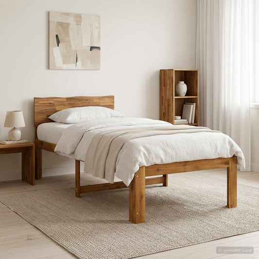 vidaXL Single Bed Frame with Headboard ROSTOCK Natural 90 x 200 cm