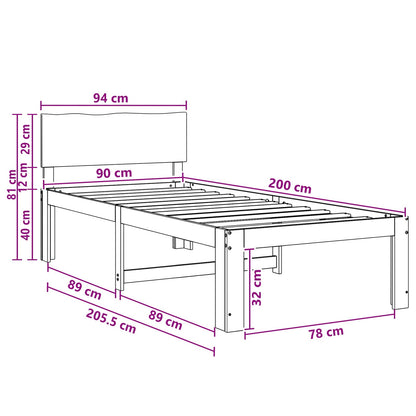 vidaXL Single Bed Frame with Headboard ROSTOCK Natural 90 x 200 cm