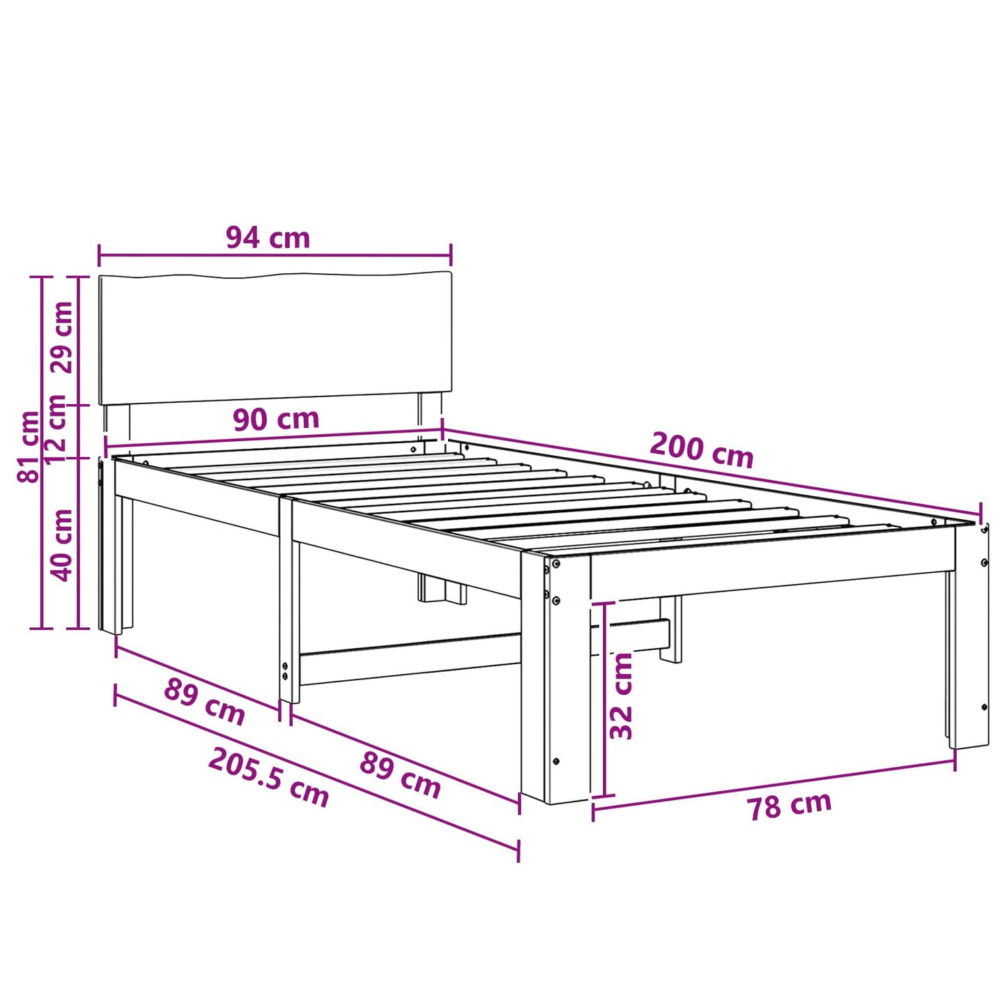 vidaXL Single Bed Frame with Headboard ROSTOCK White 90 x 200 cm