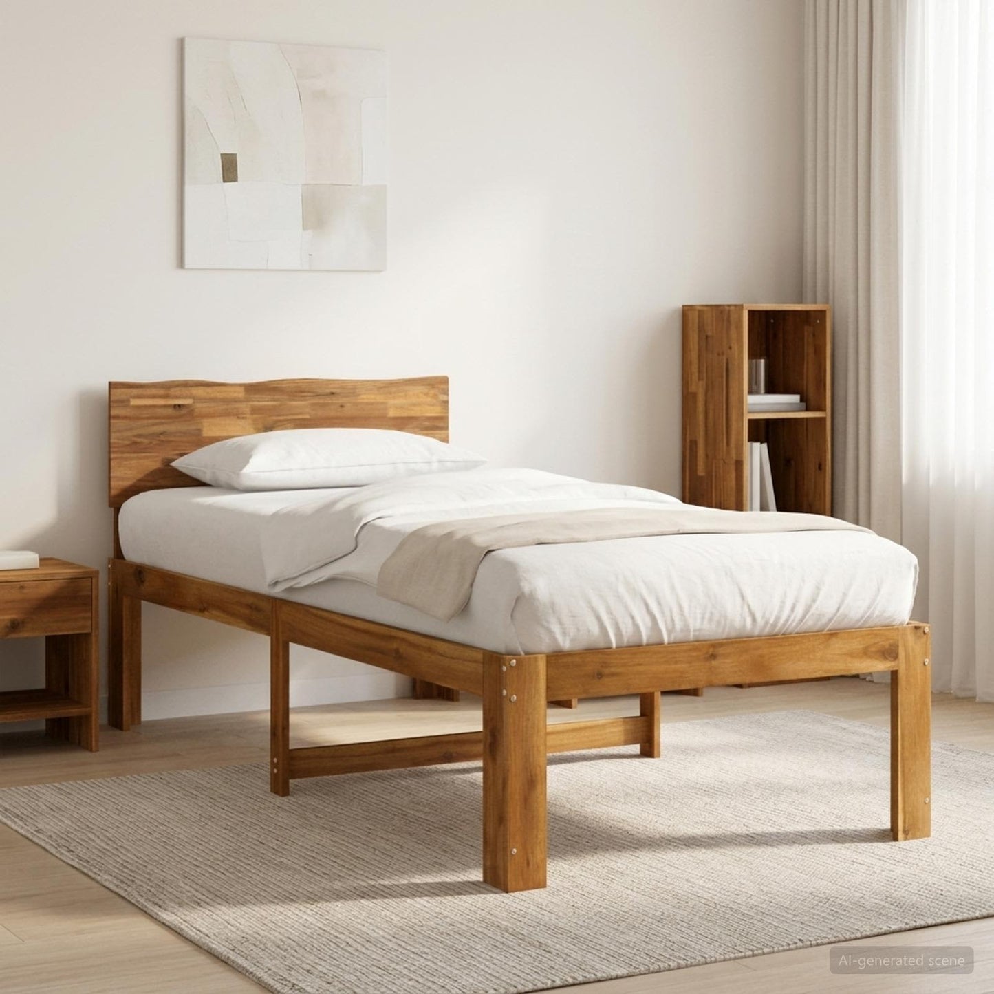 vidaXL Single Bed Frame with Headboard ROSTOCK Natural 100 x 200 cm
