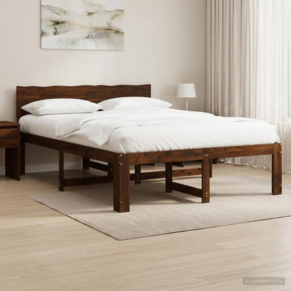 vidaXL Double Bed Frame with Headboard ROSTOCK Dark Brown 140 x 200 cm
