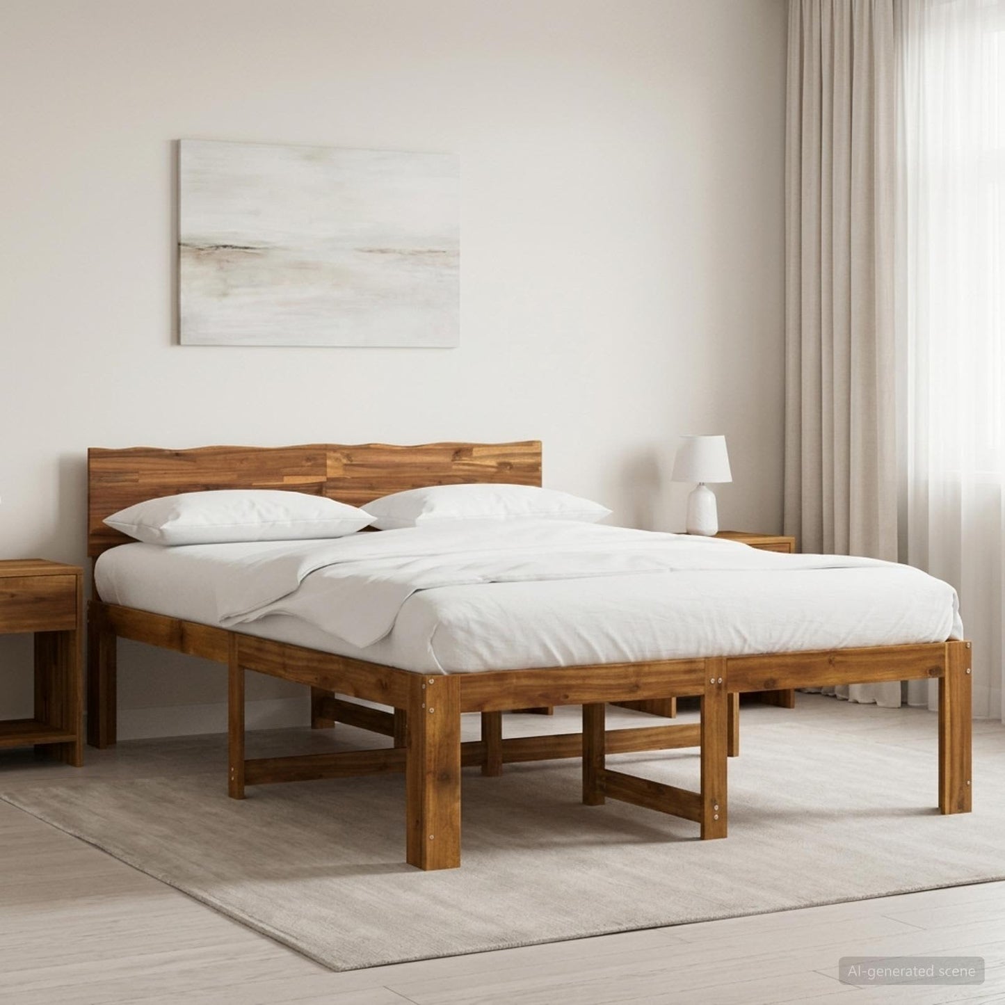 vidaXL Double Bed Frame with Headboard ROSTOCK Natural 140 x 200 cm