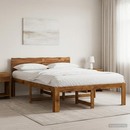 vidaXL Double Bed Frame with Headboard ROSTOCK Natural 140 x 200 cm