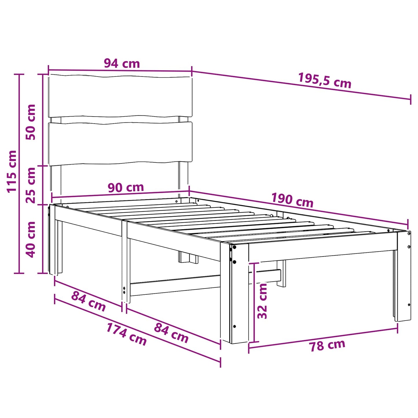 vidaXL Single Bed Frame with Headboard ROSTOCK Natural 90 x 190 cm