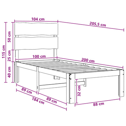 vidaXL Single Bed Frame with Headboard ROSTOCK Dark Brown 100 x 200 cm