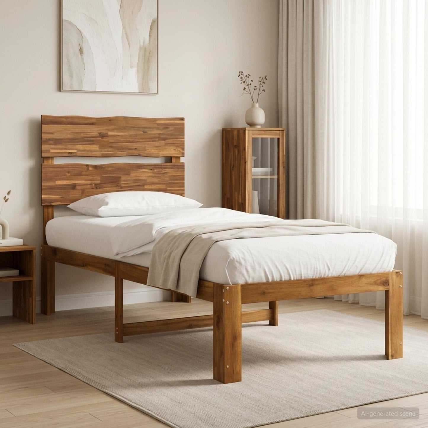 vidaXL Single Bed Frame with Headboard ROSTOCK Natural 100 x 200 cm