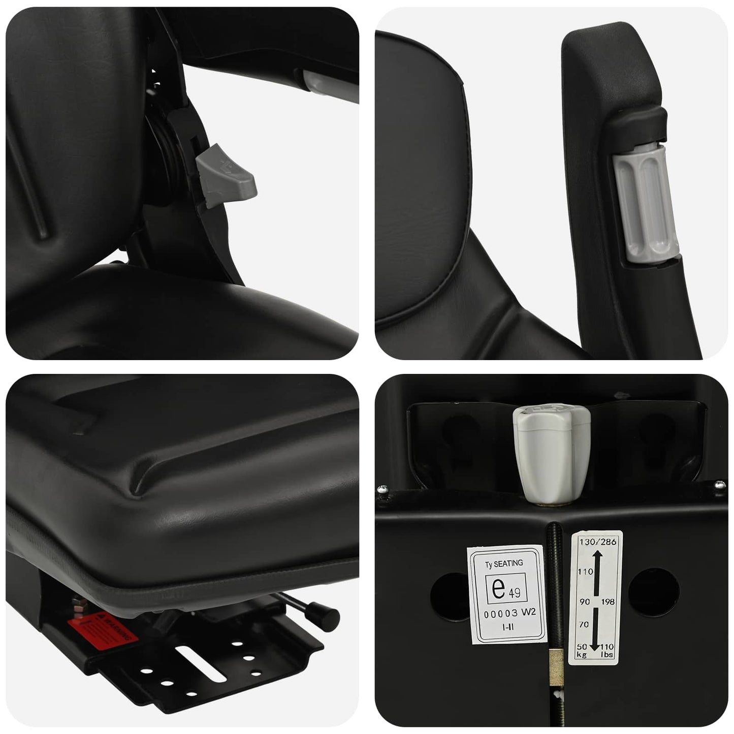 vidaXL Tractor Seat with Suspension Black 60 x 58 x 72 cm