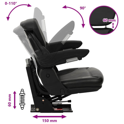 vidaXL Tractor Seat with Suspension Black 60 x 58 x 72 cm