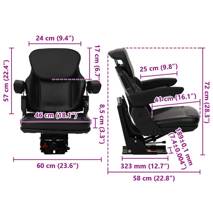vidaXL Tractor Seat with Suspension Black 60 x 58 x 72 cm
