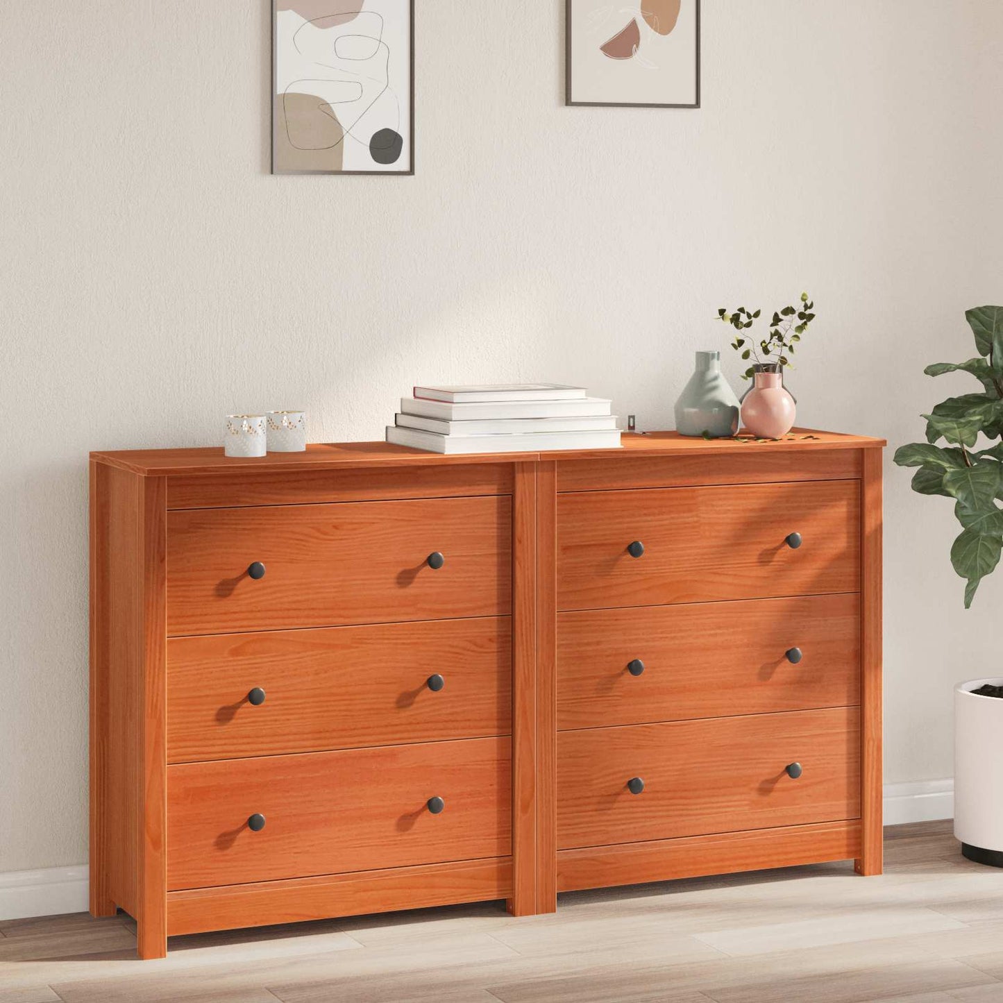 vidaXL Sideboard 2 pcs Wax Brown 140 x 35 x 80 cm Solid Pine Wood