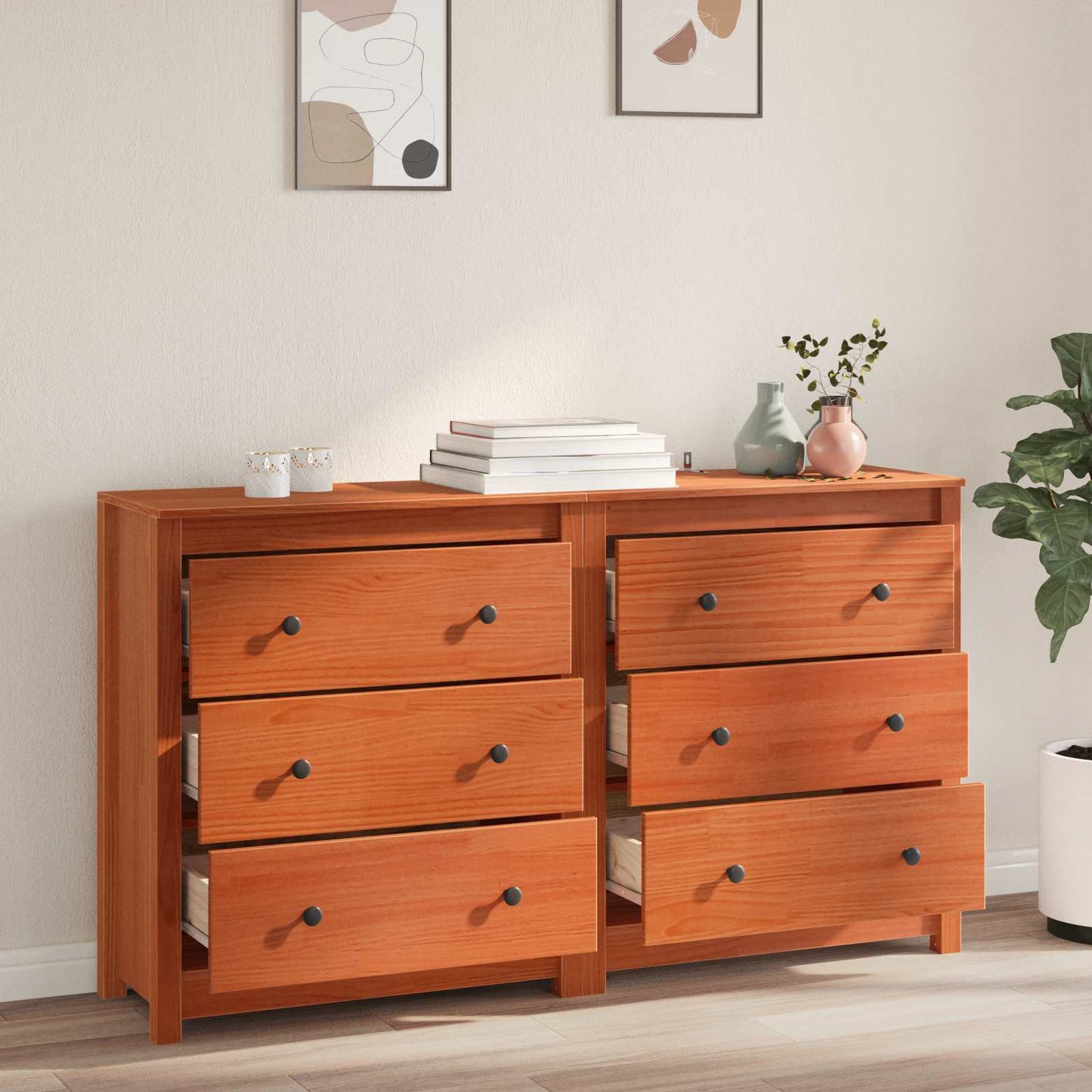 vidaXL Sideboard 2 pcs Wax Brown 140 x 35 x 80 cm Solid Pine Wood