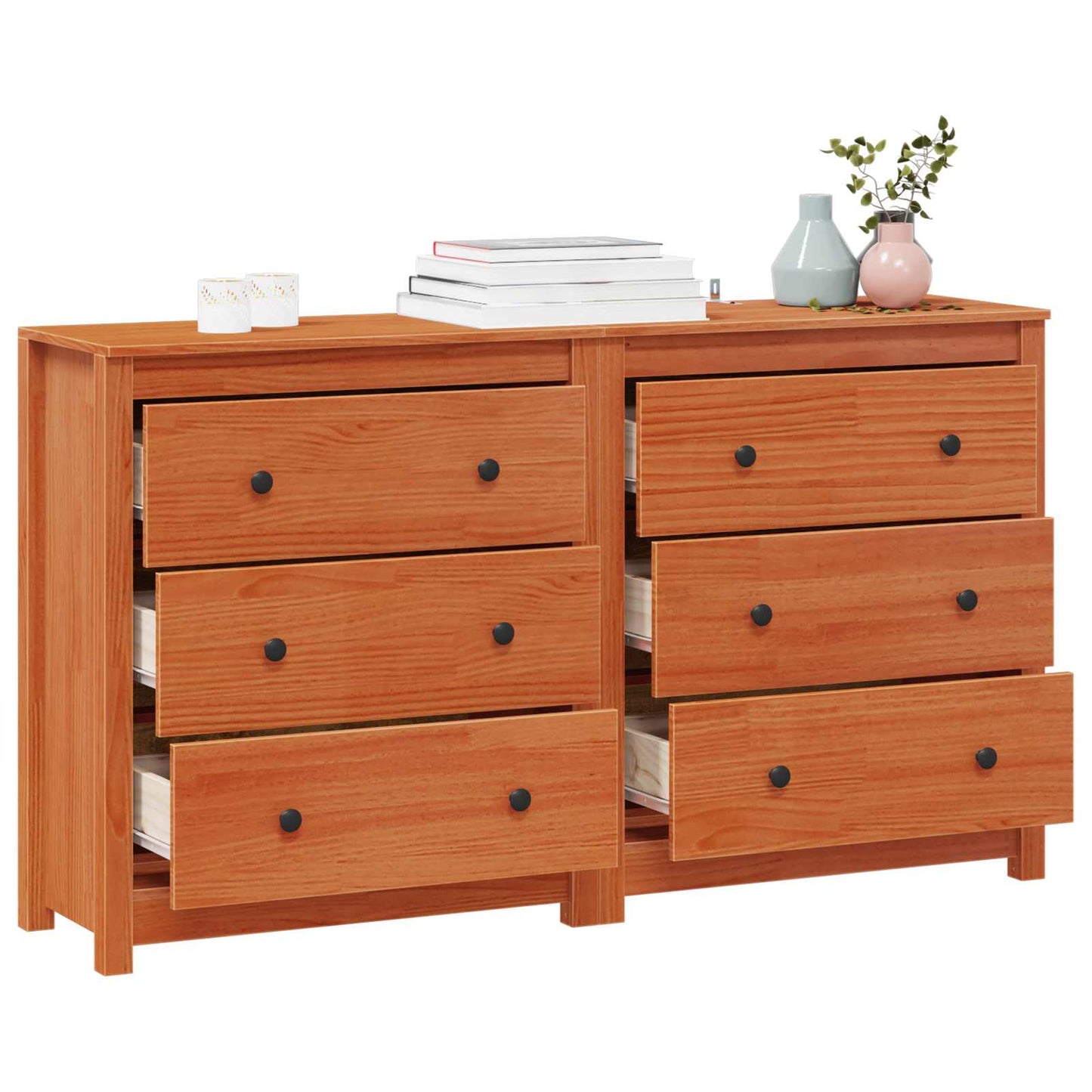 vidaXL Sideboard 2 pcs Wax Brown 140 x 35 x 80 cm Solid Pine Wood