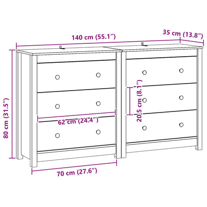 vidaXL Sideboard 2 pcs Wax Brown 140 x 35 x 80 cm Solid Pine Wood