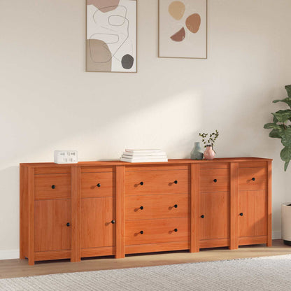 vidaXL Sideboard with Drawer 5 pcs Wax Brown Solid Pine Wood