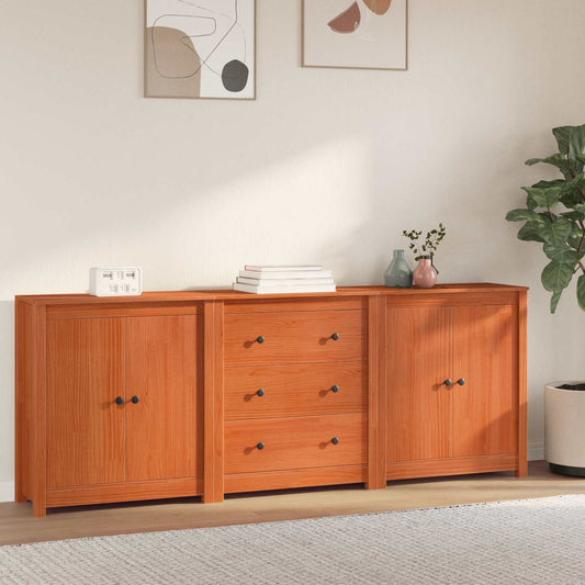 vidaXL Sideboard with Drawer 3 pcs Wax Brown Solid Pine Wood