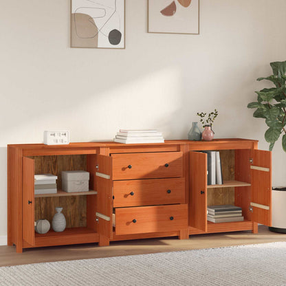 vidaXL Sideboard with Drawer 3 pcs Wax Brown Solid Pine Wood