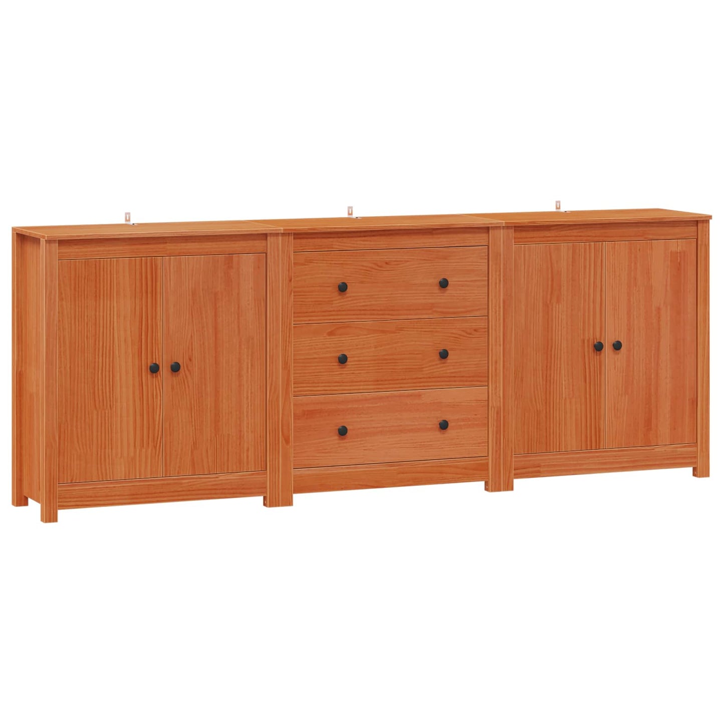 vidaXL Sideboard with Drawer 3 pcs Wax Brown Solid Pine Wood