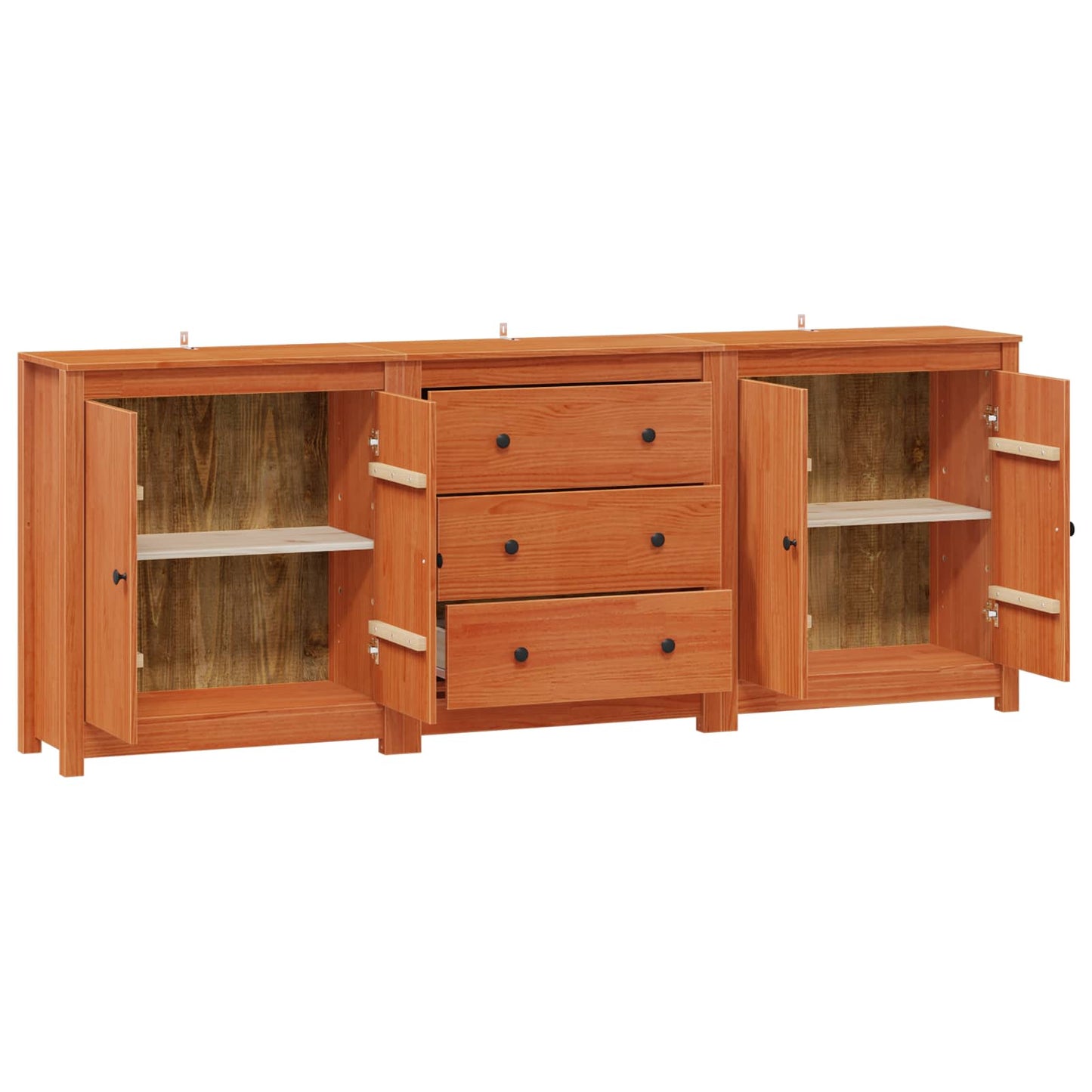 vidaXL Sideboard with Drawer 3 pcs Wax Brown Solid Pine Wood