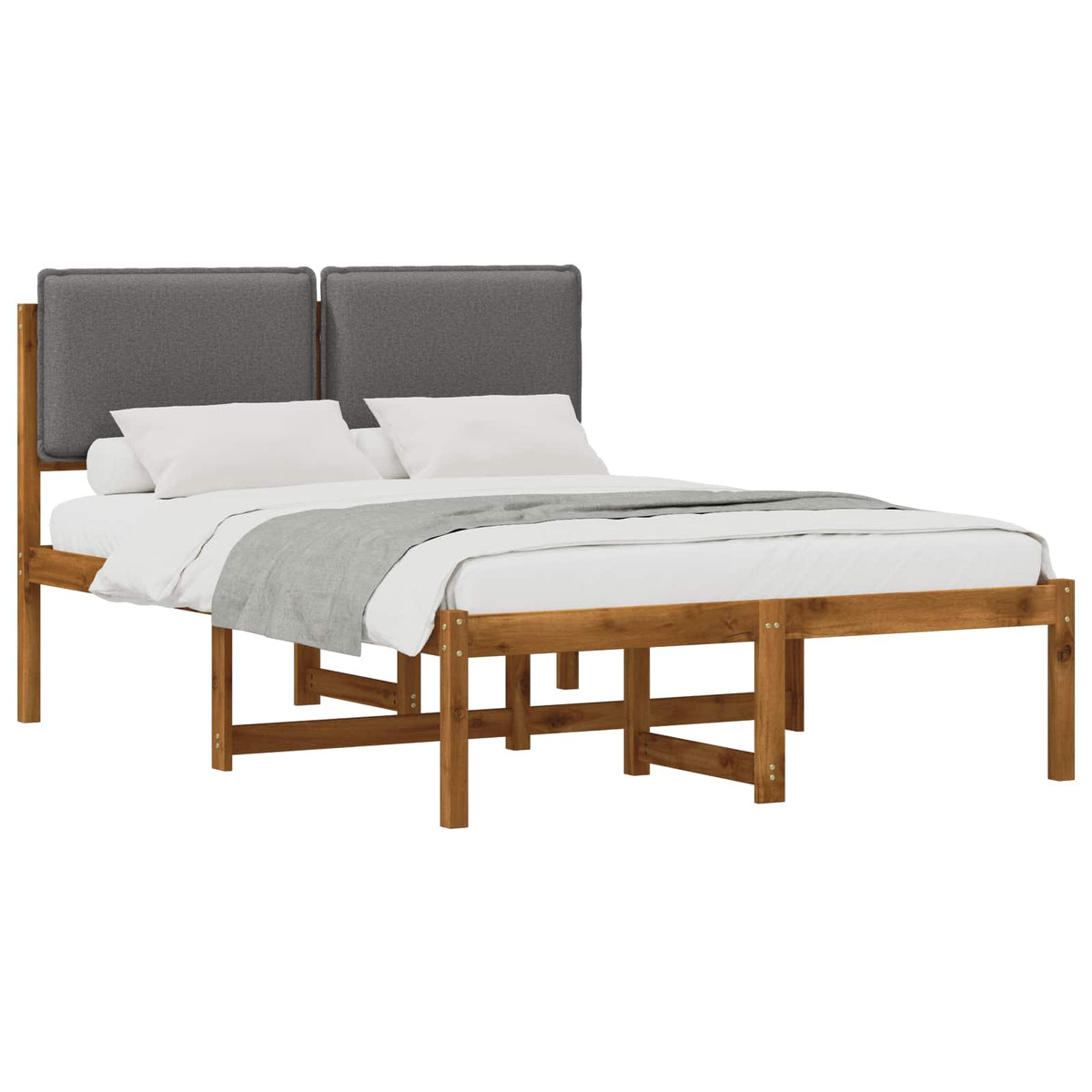 vidaXL Bed Frame with Upholstered Headboard Natural and Light Grey