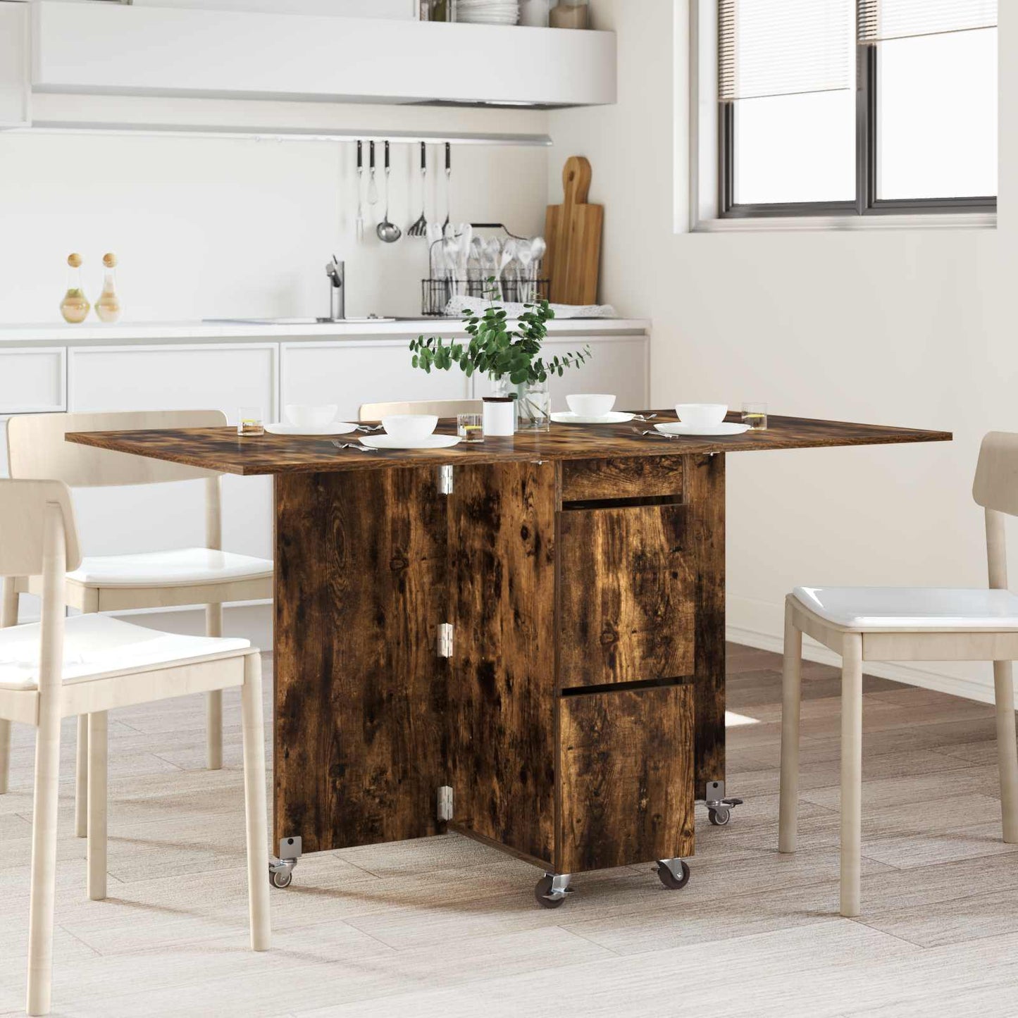 vidaXL Dinning Table 2 pcs 140 x 80 x 77 cm Engineered Wood Smoked Oak