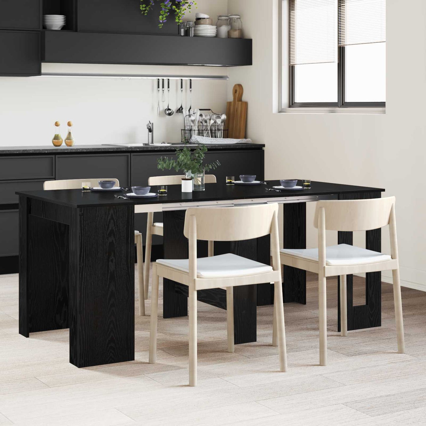 vidaXL Dinning Table 180 x 85 x 75 cm Engineered Wood Black Oak