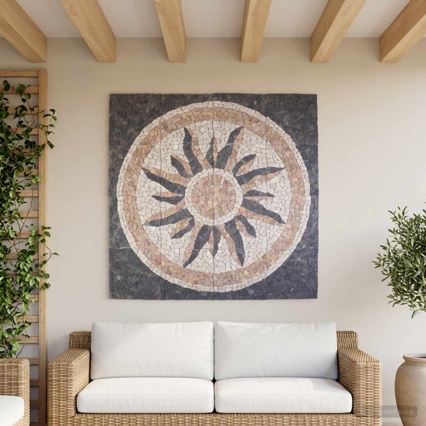 vidaXL Mosaic Tiles Sun Pattern Multicolour 120 x 120 cm Marble