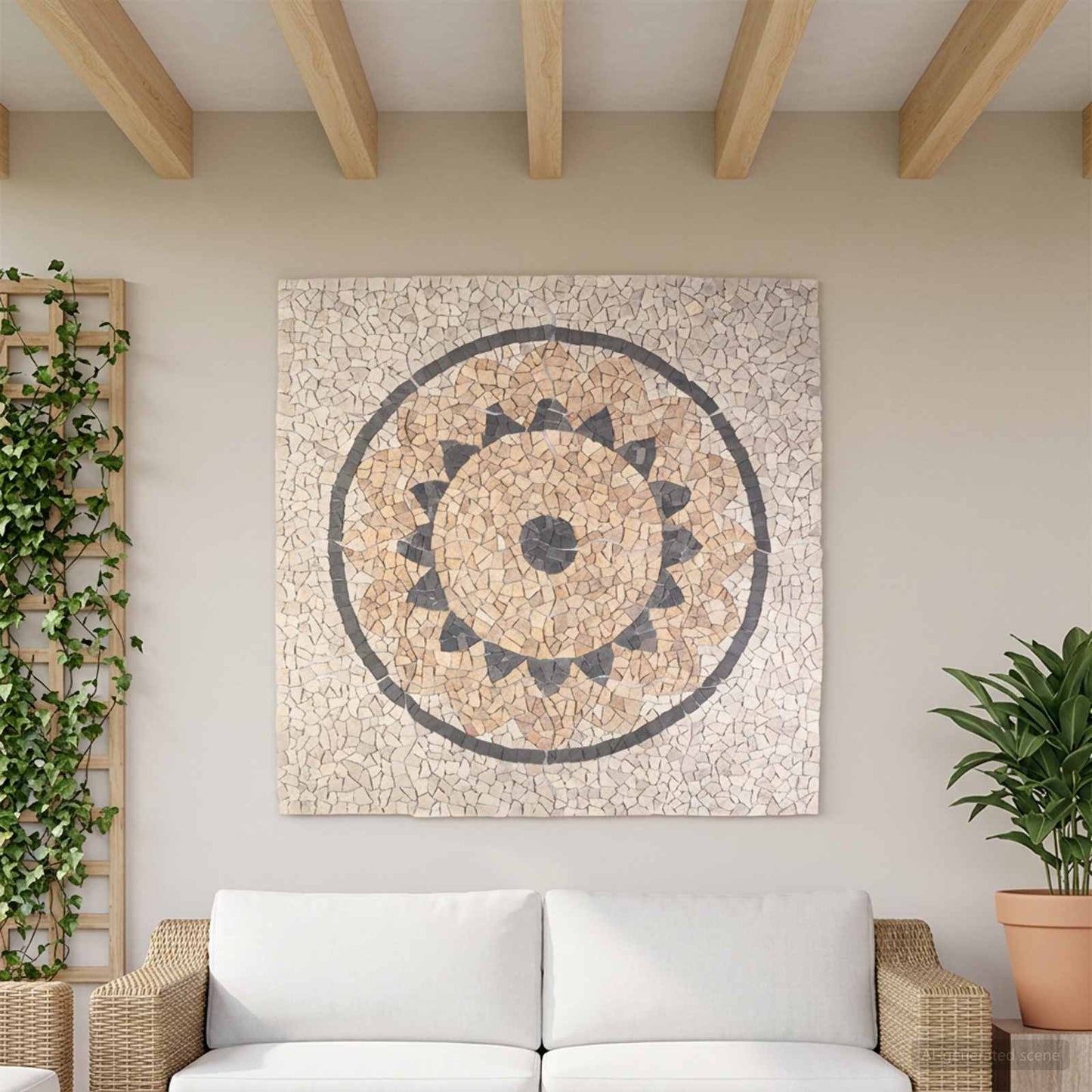 vidaXL Mosaic Tiles Sunflower Pattern Multicolour 120 x 120 cm Marble
