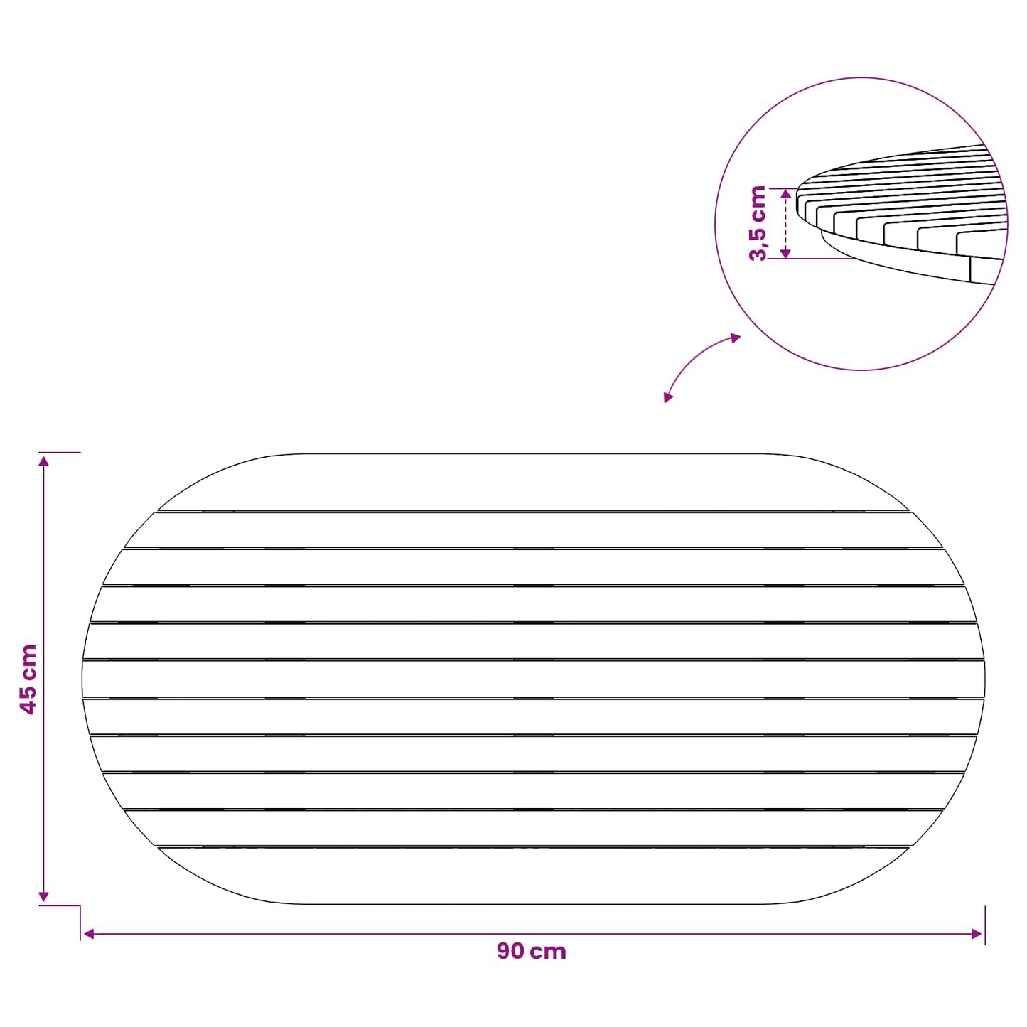 vidaXL Table Top 90 x 45 x 3.5 cm Oval Solid Teak Wood Natural