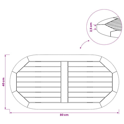 vidaXL Table Top 80 x 40 x 2.5 cm Oval Solid Teak Wood Natural